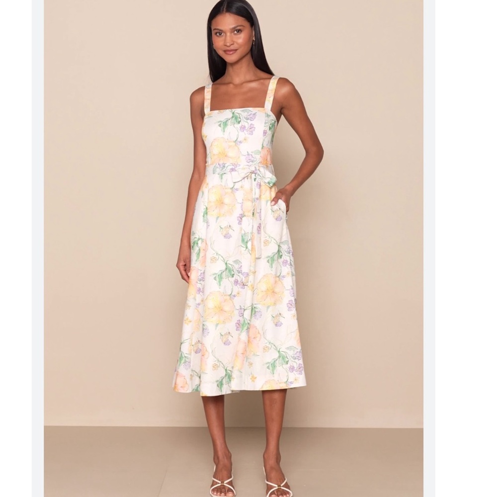 NWT Lulus Floral with Pockets A-Line Square Neck Midi Dress Sz Medium